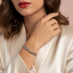 Vintage Sterling Silver 925 Italy Triple Row Panther Link Bracelet - 7.5"